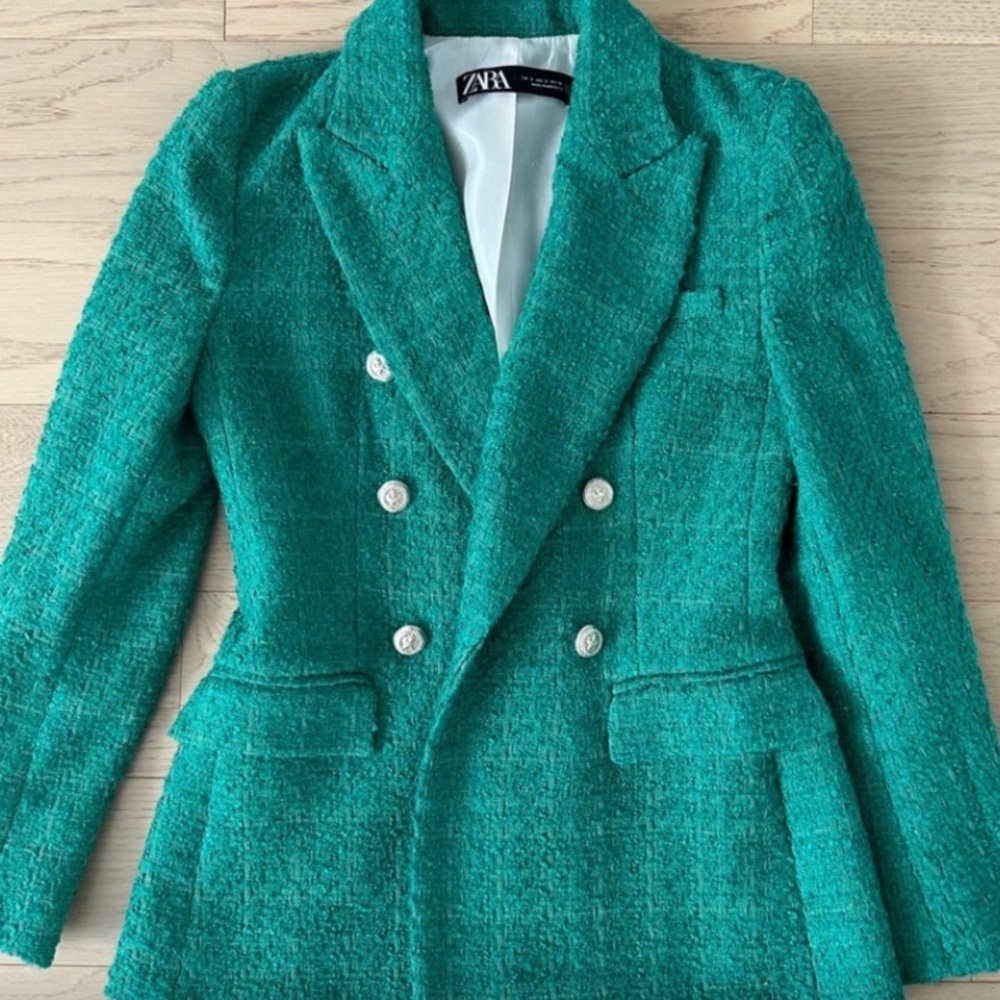 Zara Green Double-Breasted Blazer - Picture 2 of 9